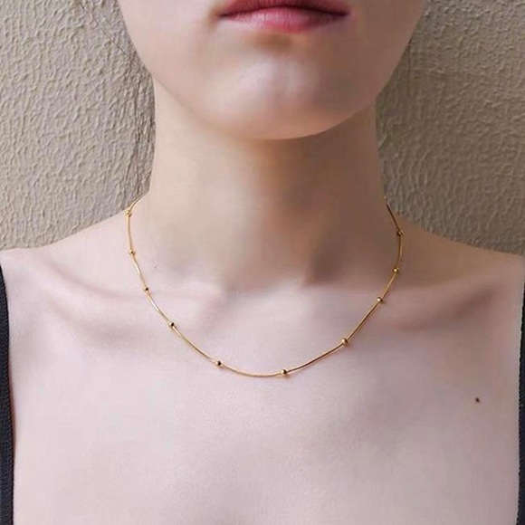 18K Gold Plated 1mm snake Chain with beaded - Picture 1 of 4